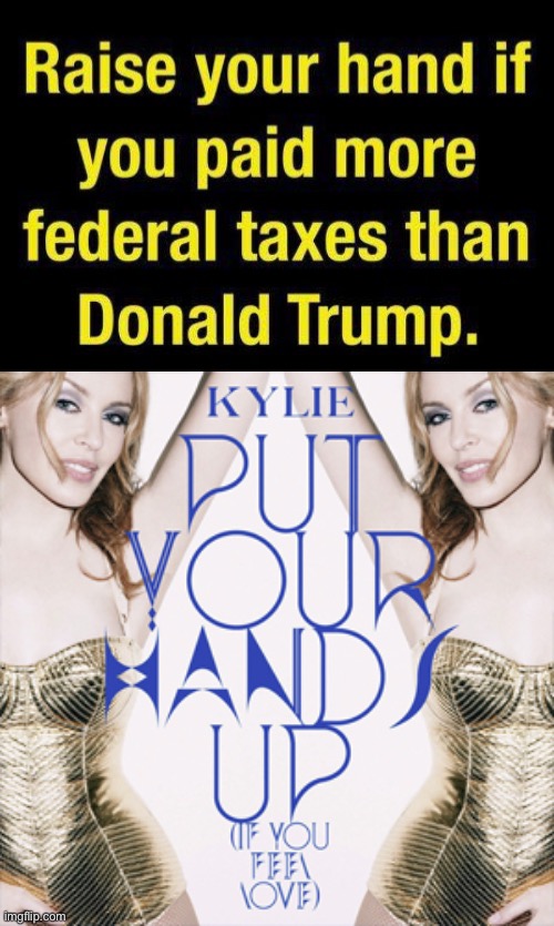 Raise those hands in the chats! [Bar to clear: $750 combined 2016/17] | image tagged in kylie put your hands up,donald trump taxes,taxes,income taxes,trump is an asshole,trump | made w/ Imgflip meme maker