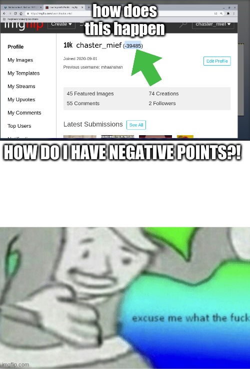how does this happen; HOW DO I HAVE NEGATIVE POINTS?! | image tagged in excuse me wtf blank template | made w/ Imgflip meme maker