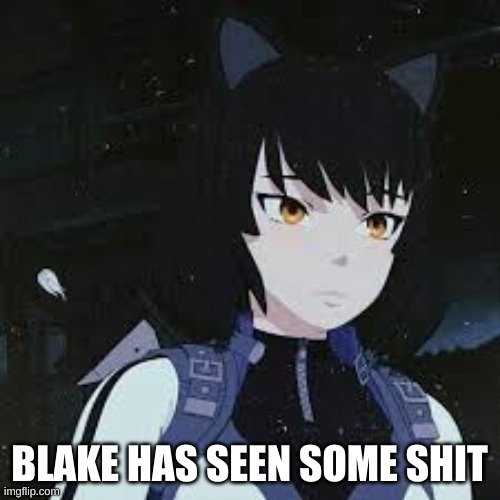 RWBY Blake | BLAKE HAS SEEN SOME SHIT | image tagged in rwby blake | made w/ Imgflip meme maker