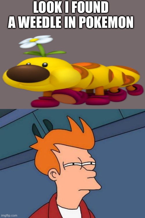 How stupid is this | LOOK I FOUND A WEEDLE IN POKÉMON | image tagged in memes,futurama fry | made w/ Imgflip meme maker