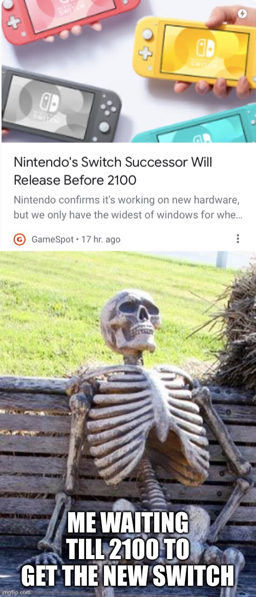 I’m Dead | ME WAITING TILL 2100 TO GET THE NEW SWITCH | image tagged in memes,waiting skeleton | made w/ Imgflip meme maker