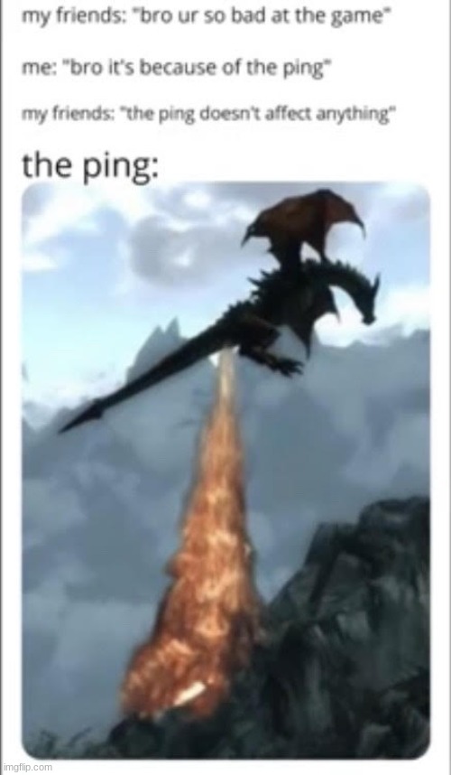 yes, it does affect the game | image tagged in ping,gaming,dragons,funny | made w/ Imgflip meme maker