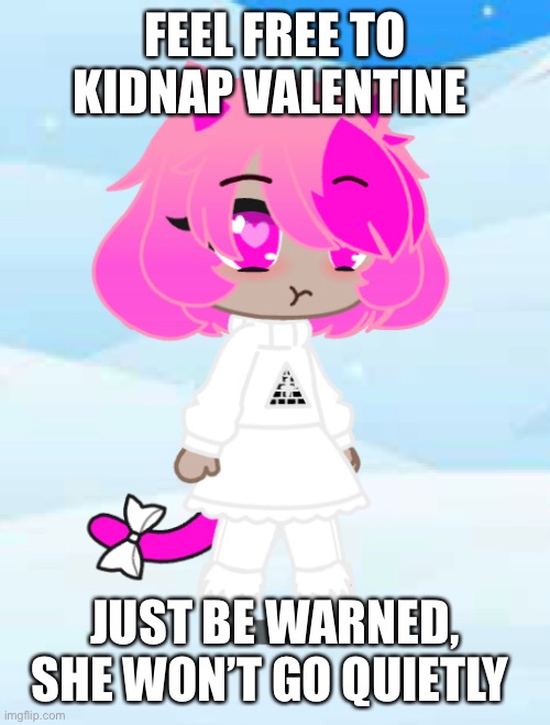*danger danger, cute little devil, danger danger* | FEEL FREE TO KIDNAP VALENTINE; JUST BE WARNED, SHE WON’T GO QUIETLY | made w/ Imgflip meme maker