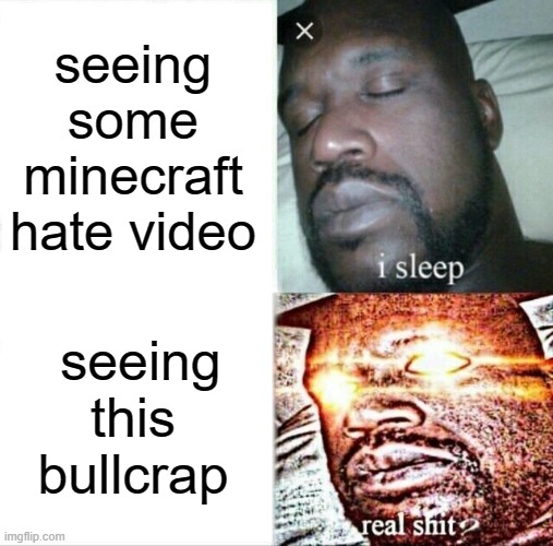 Sleeping Shaq Meme | seeing some minecraft hate video seeing this bullcrap | image tagged in memes,sleeping shaq | made w/ Imgflip meme maker