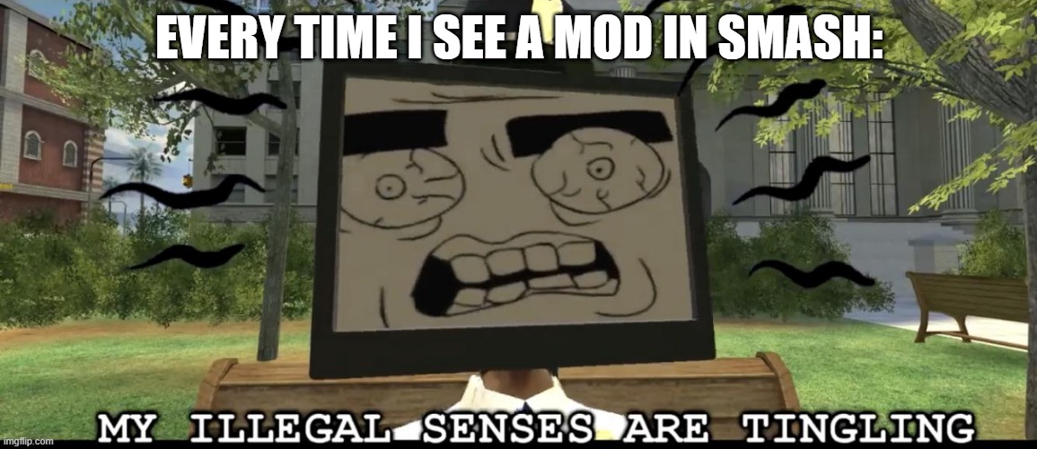 Mods are not good. | EVERY TIME I SEE A MOD IN SMASH: | image tagged in my illegal senses are tingling,super smash bros,mods | made w/ Imgflip meme maker