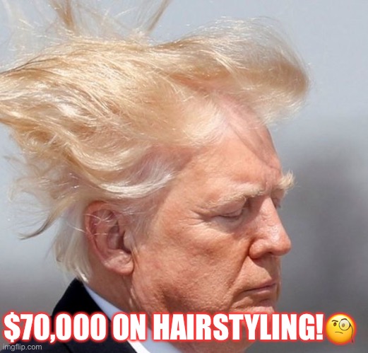 Trump's $70,000 hair care expense is biggest hair scandal yet! | $70,000 ON HAIRSTYLING!🧐 | image tagged in donald trump,donald trumph hair,scandal,deplorable donald,trump supporters,maga | made w/ Imgflip meme maker
