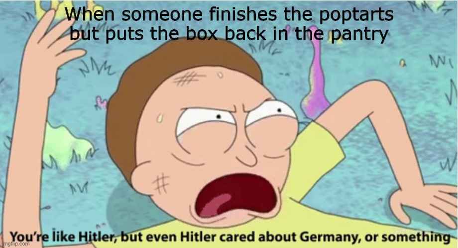 Rick and Morty Hitler | When someone finishes the poptarts but puts the box back in the pantry | image tagged in rick and morty hitler | made w/ Imgflip meme maker