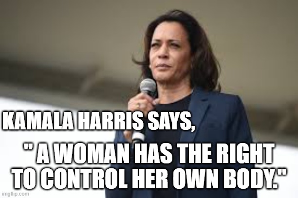 Kamal Harris Supports Women's Reproductive Rights | KAMALA HARRIS SAYS, " A WOMAN HAS THE RIGHT TO CONTROL HER OWN BODY." | image tagged in abortion,roe vs wade,kamala harris,biden - harris 2020 | made w/ Imgflip meme maker