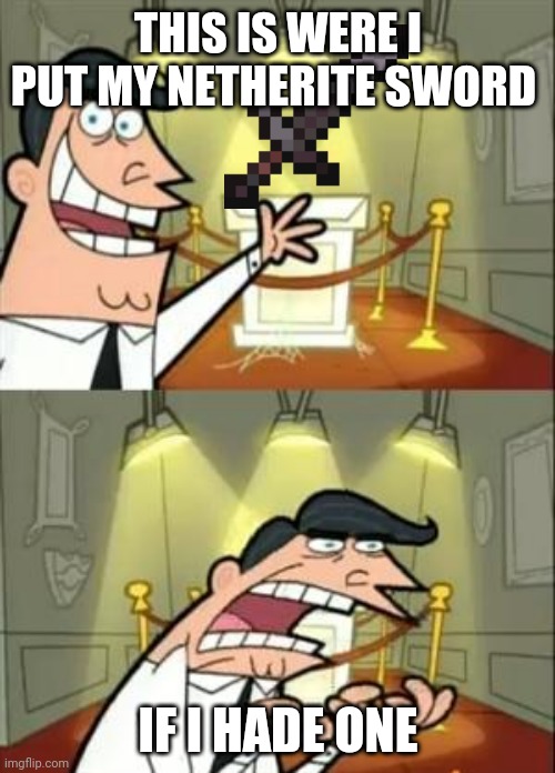 This Is Where I'd Put My Trophy If I Had One | THIS IS WERE I PUT MY NETHERITE SWORD; IF I HADE ONE | image tagged in memes,this is where i'd put my trophy if i had one | made w/ Imgflip meme maker