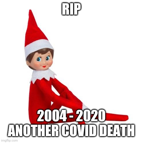 Elf on the Shelf | RIP; 2004 - 2020
ANOTHER COVID DEATH | image tagged in elf on the shelf | made w/ Imgflip meme maker