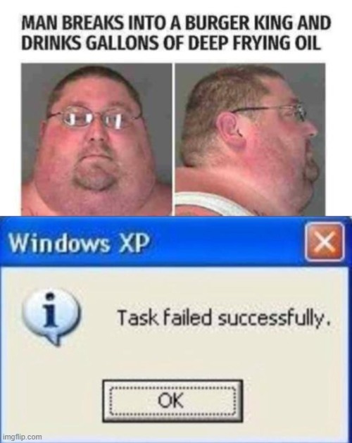 Task Failed Successfully | image tagged in task failed successfully,memes,funny,fat,unhealthy | made w/ Imgflip meme maker