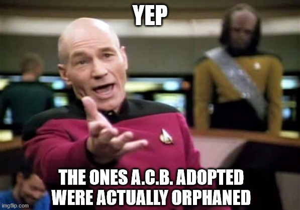 Picard Wtf Meme | YEP THE ONES A.C.B. ADOPTED WERE ACTUALLY ORPHANED | image tagged in memes,picard wtf | made w/ Imgflip meme maker