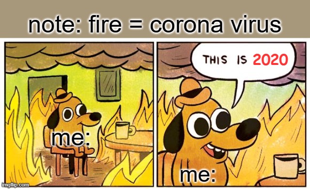 this is "2020" | note: fire = corona virus; 2020; me:; me: | image tagged in memes,this is fine,2020 sucks,coronavirus | made w/ Imgflip meme maker