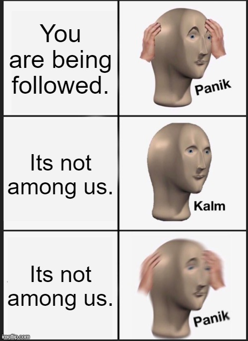 Panik Kalm Panik | You are being followed. Its not among us. Its not among us. | image tagged in memes,panik kalm panik | made w/ Imgflip meme maker