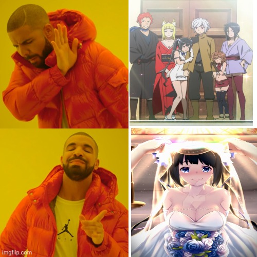 Harem vs wedding | image tagged in memes,drake hotline bling,anime girl,wedding | made w/ Imgflip meme maker