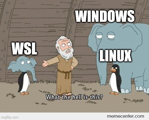 Windows Subsystem for Linux... | WINDOWS; WSL; LINUX | image tagged in family guy noah's ark | made w/ Imgflip meme maker