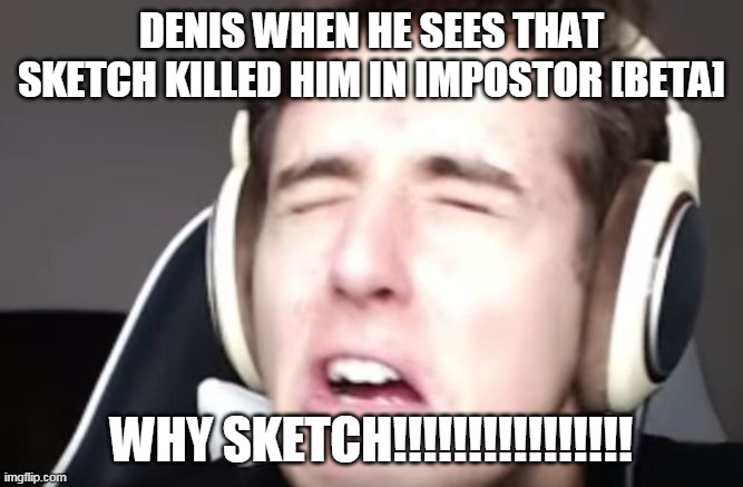 DenisDaily | DENIS WHEN HE SEES THAT SKETCH KILLED HIM IN IMPOSTOR [BETA]; WHY SKETCH!!!!!!!!!!!!!!!! | image tagged in denisdaily | made w/ Imgflip meme maker