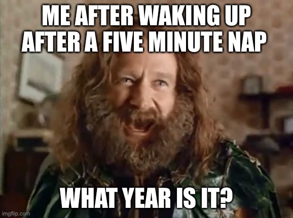 What Year Is It Meme | ME AFTER WAKING UP AFTER A FIVE MINUTE NAP WHAT YEAR IS IT? | image tagged in memes,what year is it | made w/ Imgflip meme maker