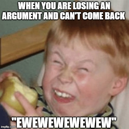 Argument meme | WHEN YOU ARE LOSING AN ARGUMENT AND CAN'T COME BACK; "EWEWEWEWEWEW" | image tagged in argument,memes | made w/ Imgflip meme maker