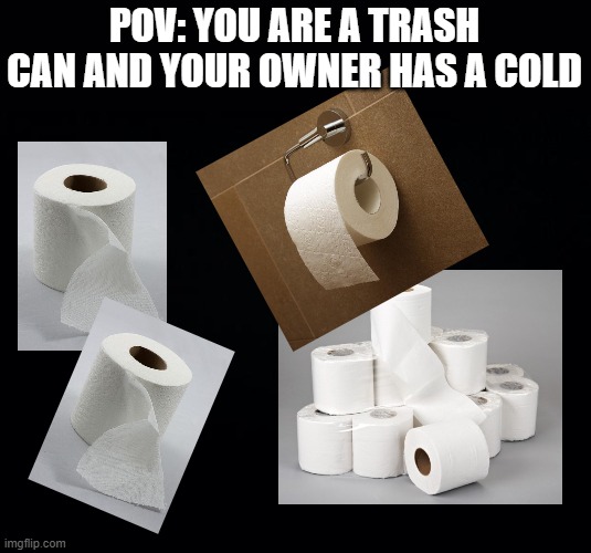 TOILET PPR | POV: YOU ARE A TRASH CAN AND YOUR OWNER HAS A COLD | image tagged in black background | made w/ Imgflip meme maker