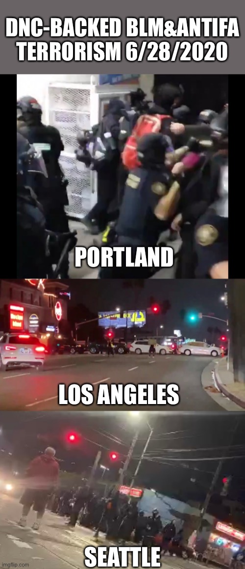DNC doesn’t know their history about those who try to control the mob. | DNC-BACKED BLM&ANTIFA TERRORISM 6/28/2020; PORTLAND; LOS ANGELES; SEATTLE | image tagged in blm,antifa,dnc,democrats,terrorism | made w/ Imgflip meme maker