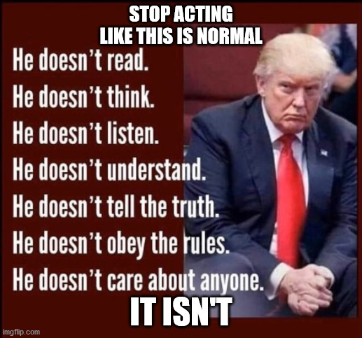 Don The Con | STOP ACTING LIKE THIS IS NORMAL; IT ISN'T | image tagged in don the con | made w/ Imgflip meme maker