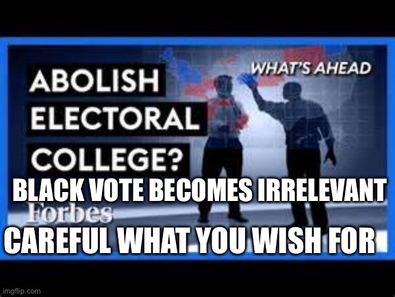 Electoral College is how democracy works for all | BLACK VOTE BECOMES IRRELEVANT; CAREFUL WHAT YOU WISH FOR | image tagged in electoral college,vote | made w/ Imgflip meme maker
