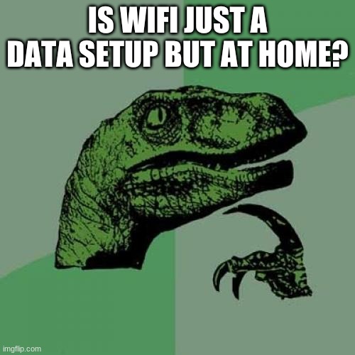 Philosoraptor | IS WIFI JUST A DATA SETUP BUT AT HOME? | image tagged in memes,philosoraptor | made w/ Imgflip meme maker