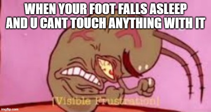 aaaaah | WHEN YOUR FOOT FALLS ASLEEP AND U CANT TOUCH ANYTHING WITH IT | image tagged in visible frustration | made w/ Imgflip meme maker
