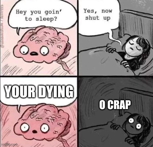 waking up brain | YOUR DYING; O CRAP | image tagged in waking up brain | made w/ Imgflip meme maker