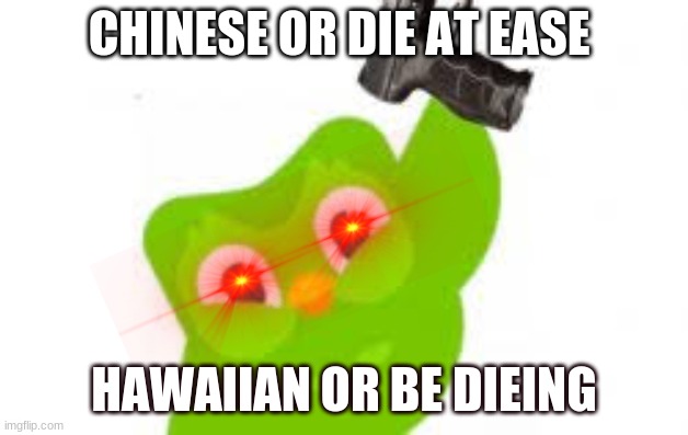 Doulingo | CHINESE OR DIE AT EASE; HAWAIIAN OR BE DIEING | image tagged in death | made w/ Imgflip meme maker