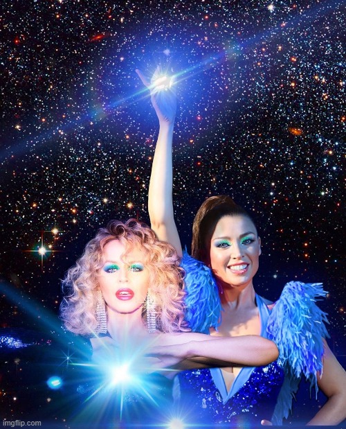galactic sisters | image tagged in kylie dannii galaxy,galaxy,sisters | made w/ Imgflip meme maker