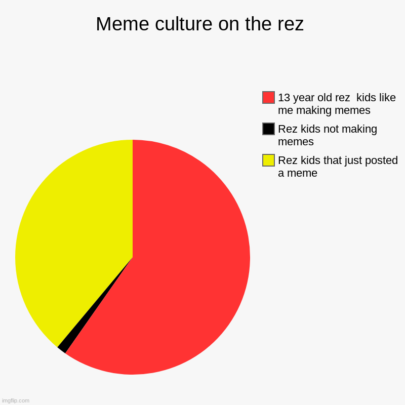 Rez kid meme culture | Meme culture on the rez | Rez kids that just posted a meme, Rez kids not making memes, 13 year old rez  kids like me making memes | image tagged in charts,pie charts | made w/ Imgflip chart maker
