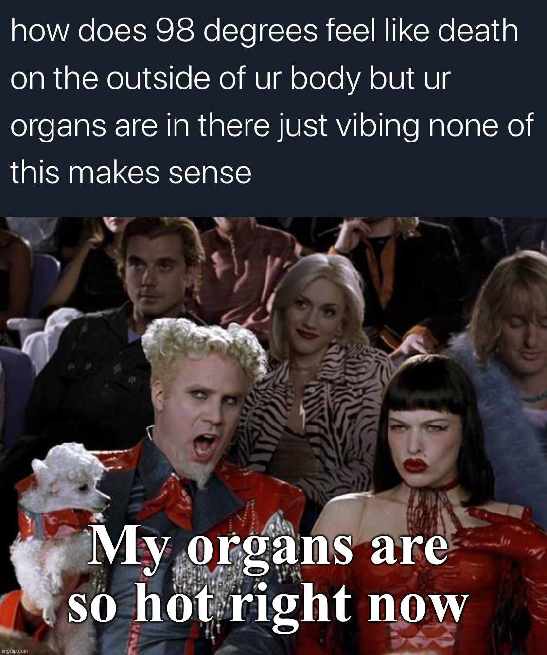 Hot on the inside is good, outside is bad. | My organs are so hot right now | image tagged in memes,mugatu so hot right now,hot,body | made w/ Imgflip meme maker