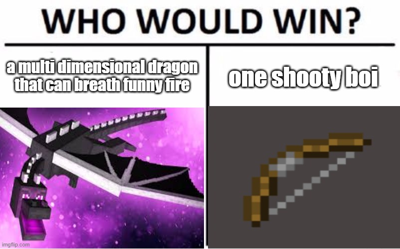 who wins L O L!!!! | a multi dimensional dragon that can breath funny fire; one shooty boi | image tagged in minecraft | made w/ Imgflip meme maker