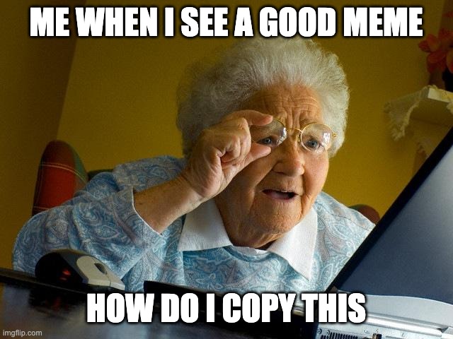 Grandma Finds The Internet | ME WHEN I SEE A GOOD MEME; HOW DO I COPY THIS | image tagged in memes,grandma finds the internet | made w/ Imgflip meme maker