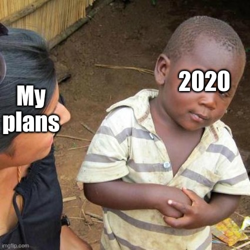 Third World Skeptical Kid Meme | 2020; My plans | image tagged in memes,third world skeptical kid | made w/ Imgflip meme maker