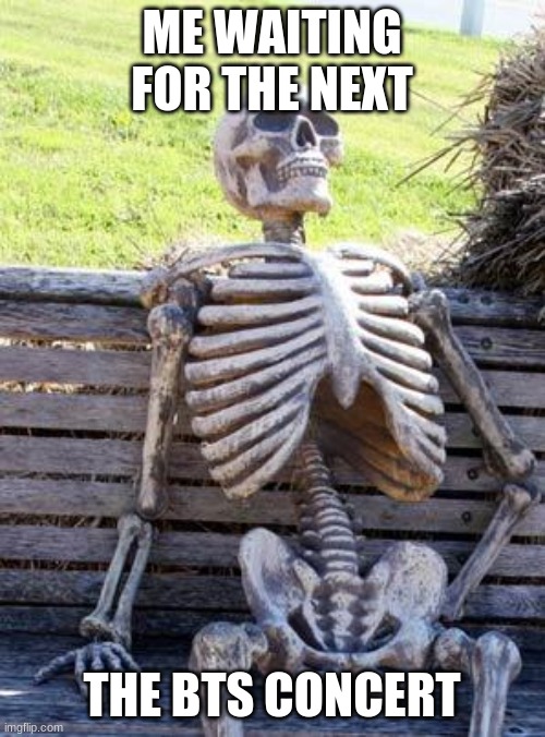 ME WAITING FOR THE NEXT THE BTS CONCERT | image tagged in memes,waiting skeleton | made w/ Imgflip meme maker
