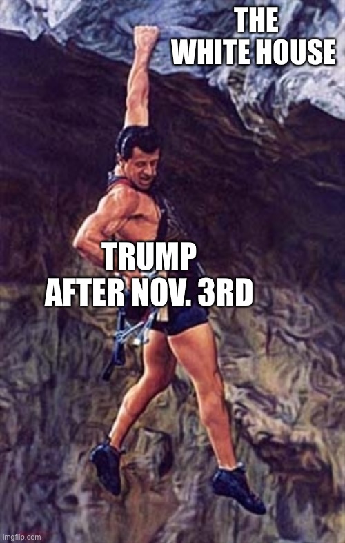 cliffhanger | THE WHITE HOUSE TRUMP AFTER NOV. 3RD | image tagged in cliffhanger | made w/ Imgflip meme maker