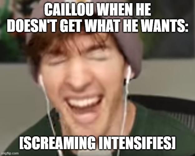 low quality albert screaming | CAILLOU WHEN HE DOESN'T GET WHAT HE WANTS:; [SCREAMING INTENSIFIES] | image tagged in low quality albert screaming | made w/ Imgflip meme maker