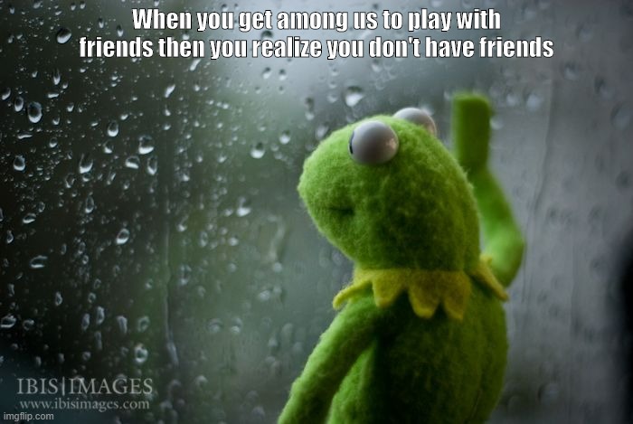Depression | When you get among us to play with friends then you realize you don't have friends | image tagged in kermit window | made w/ Imgflip meme maker