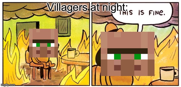 This Is Fine | Villagers at night: | image tagged in memes,this is fine | made w/ Imgflip meme maker