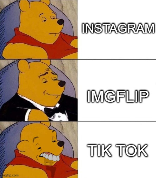 Instagram vs Imgflip vs Tik Tok | INSTAGRAM; IMGFLIP; TIK TOK | image tagged in best better blurst | made w/ Imgflip meme maker