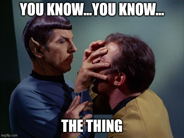 Spock Mind Meld | YOU KNOW...YOU KNOW... THE THING | image tagged in spock mind meld | made w/ Imgflip meme maker