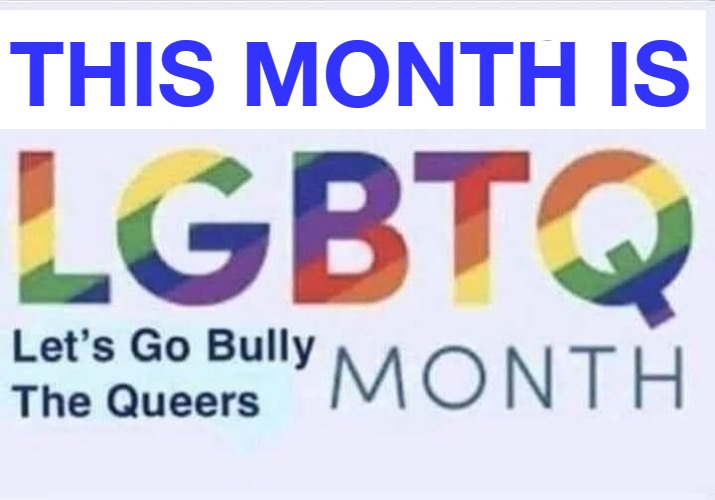 June is LGBTQ Month: Let's Go Bully The Queers |  THIS MONTH IS | image tagged in lgbtq,lets go bully the queers,liquor guns bacon and tits,queers and steers,faggot,gay jokes | made w/ Imgflip meme maker