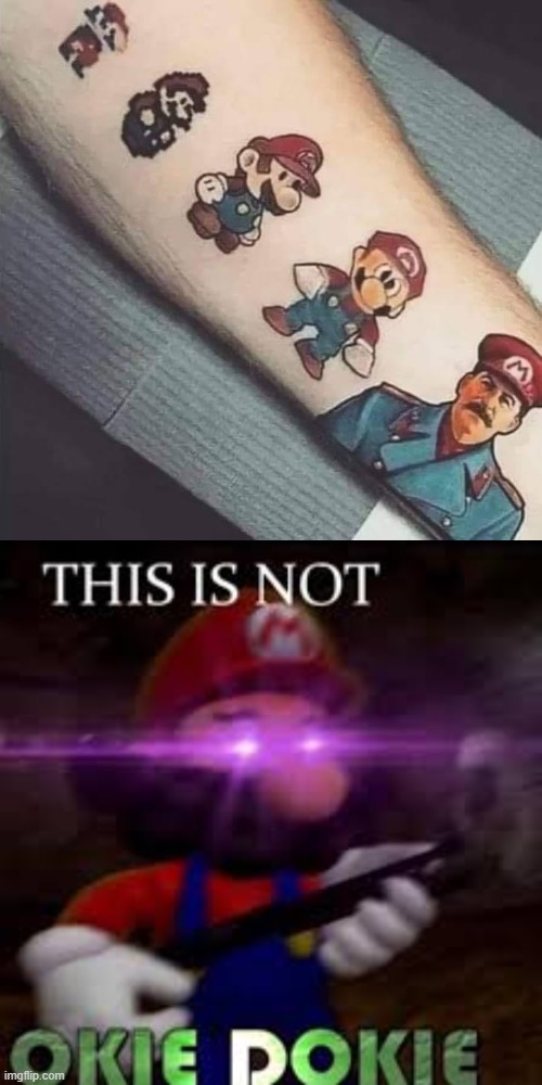 yeet & deleet | image tagged in this is not okie dokie,mario stalin tattoo,mario,delete this,bad tattoos,stalin | made w/ Imgflip meme maker