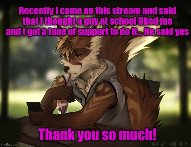 Thank ya'll so much! | Recently I came on this stream and said that I thought a guy at school liked me and I got a tone of support to do it... He said yes; Thank you so much! | made w/ Imgflip meme maker