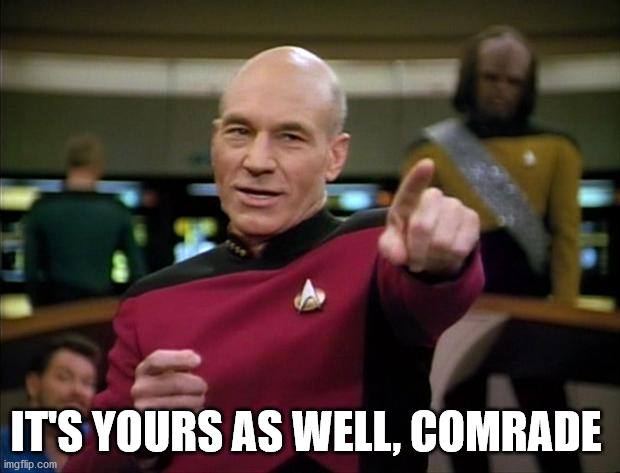 Picard | IT'S YOURS AS WELL, COMRADE | image tagged in picard | made w/ Imgflip meme maker