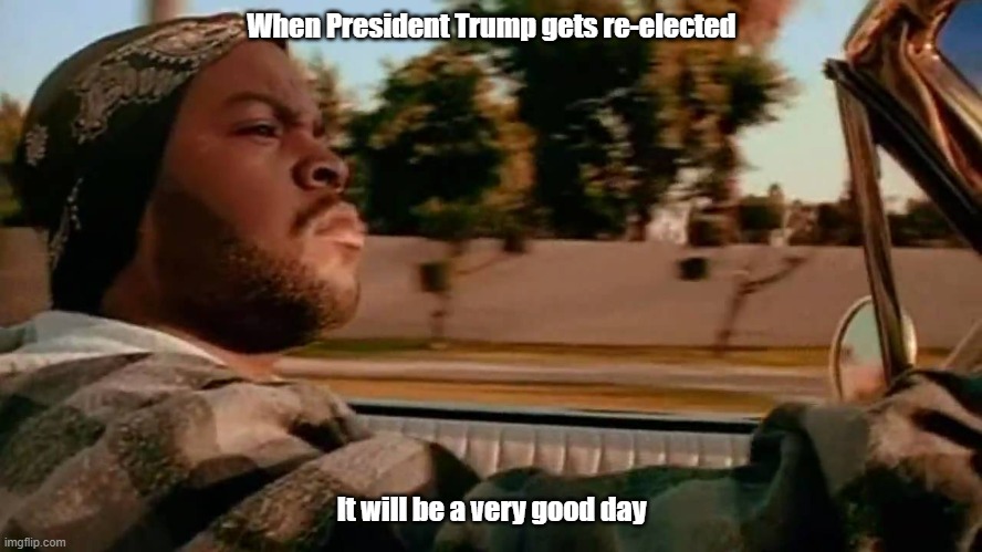 Ice Cube Good Day | When President Trump gets re-elected; It will be a very good day | image tagged in president trump,ice cube today was a good day | made w/ Imgflip meme maker
