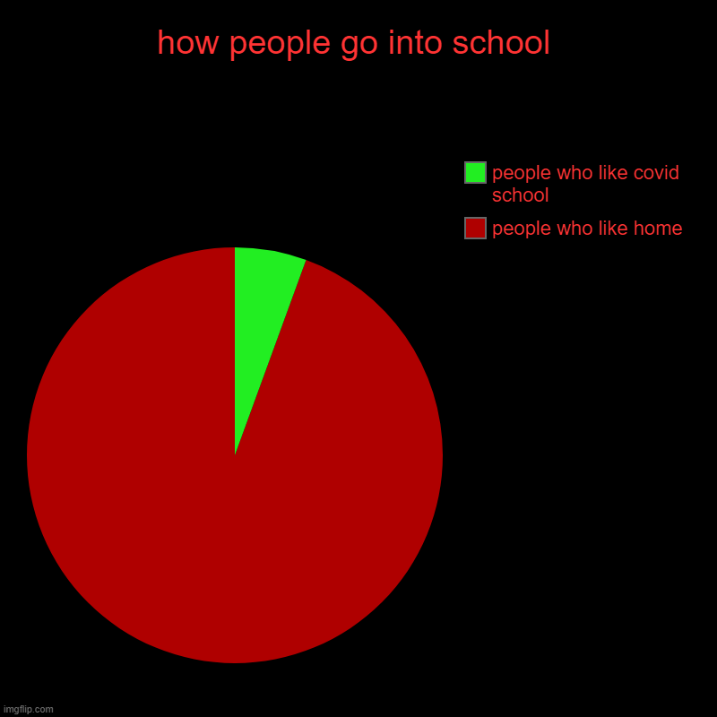how school vs school | how people go into school | people who like home, people who like covid school | image tagged in charts,pie charts | made w/ Imgflip chart maker
